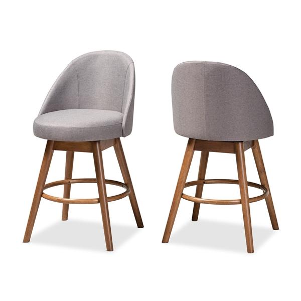 baxton studio Baxton Studio Carra Mid-Century Modern Grey Fabric Upholstered Walnut-Finished Wood Swivel Counter Stool (Set of 2)