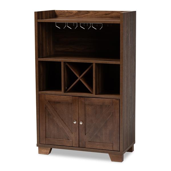 baxton studio Baxton Studio Carrie Transitional Farmhouse Walnut Brown Finished Wood Wine Storage Cabinet