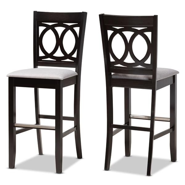 baxton studio Baxton Studio Carson Modern and Contemporary Grey Fabric Upholstered and Espresso Brown Finished Wood 2-Piece Bar Stool Set