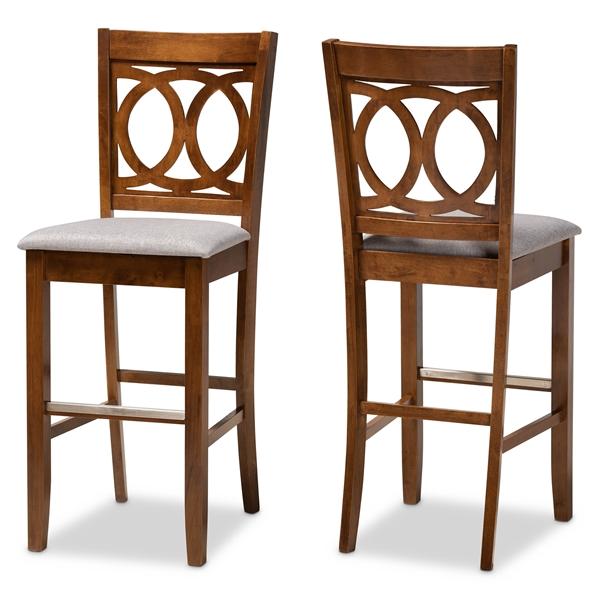 baxton studio Baxton Studio Carson Modern and Contemporary Grey Fabric Upholstered and Walnut Brown Finished Wood 2-Piece Bar Stool Set