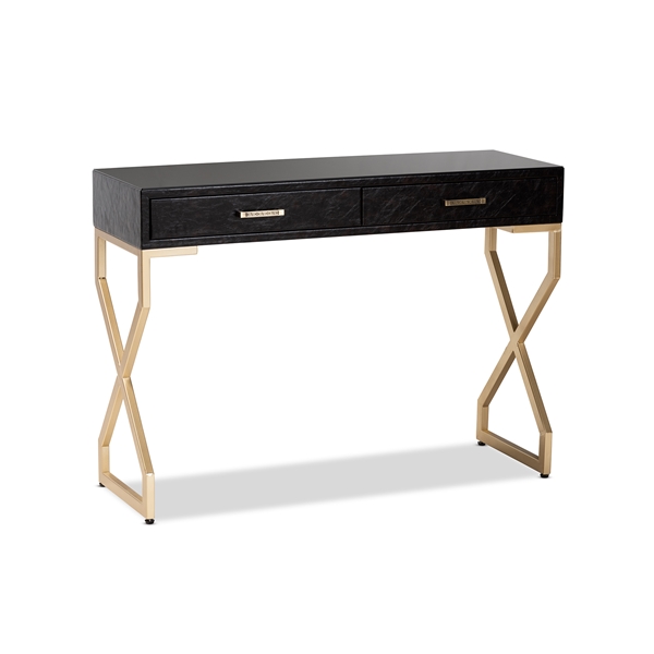 baxton studio Baxton Studio Carville Modern and Contemporary Dark Brown Faux Leather Upholstered Gold Finished 2-Drawer Console Table
