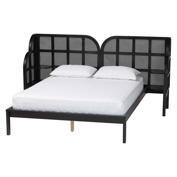 baxton studio Baxton Studio Cascadia Mid-Century Modern Ebony Black Wood Queen Size Wingback Platform Bed
