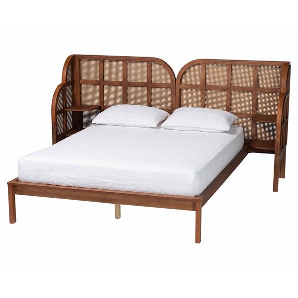 baxton studio Baxton Studio Cascadia Mid-Century Modern Walnut Brown Wood King Size Wingback Platform Bed