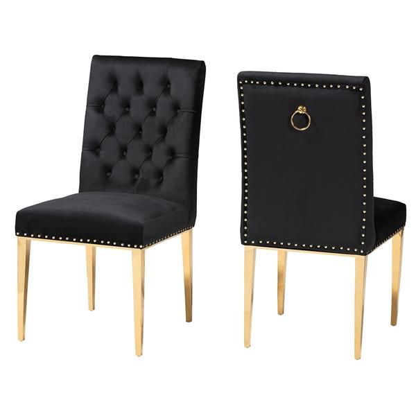 baxton studio Baxton Studio Caspera Contemporary Glam and Luxe Black Velvet Fabric and Gold Metal 2-Piece Dining Chair Set