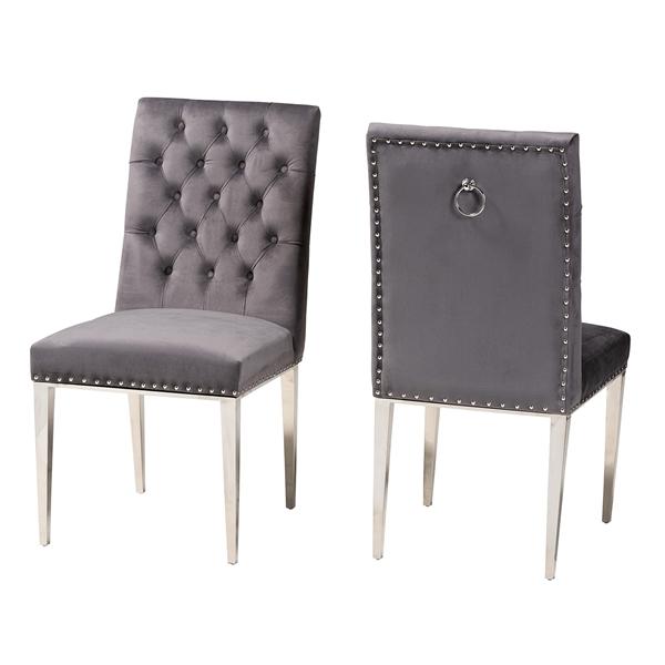 baxton studio Baxton Studio Caspera Contemporary Glam and Luxe Grey Velvet Fabric and Silver Metal 2-Piece Dining Chair Set