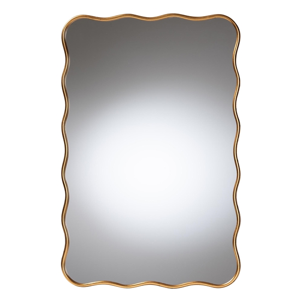 baxton studio Baxton Studio Cassara Gold Scalloped Rectangular Wall Mirror - Stylish Curved Edge Decorative Accent for Living Room Bedroom or Entryway