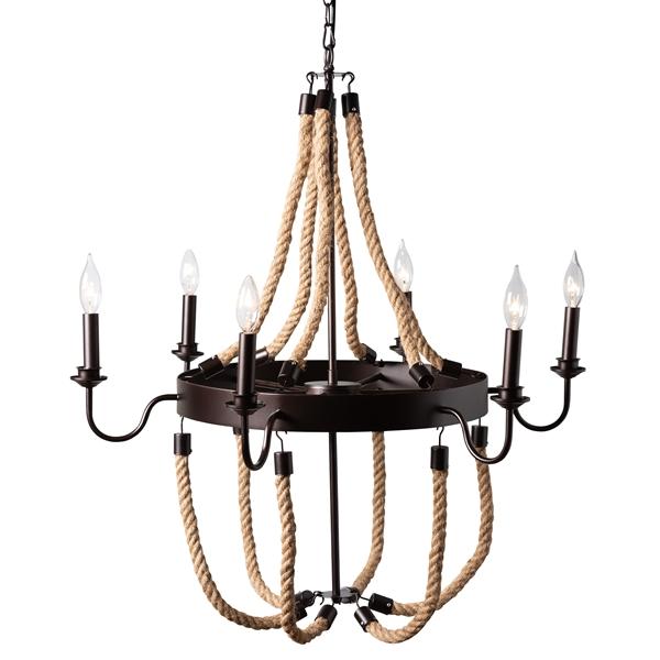 baxton studio Baxton Studio Cassia Vintage Industrial Antique Style Hemp and Dark Bronze Metal 6 Light Chandelier