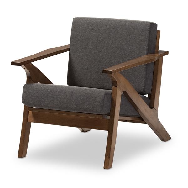 baxton studio Baxton Studio Cayla Mid-Century Modern Grey Fabric and "Walnut" Brown Wood Living Room 1-Seater Lounge Chair