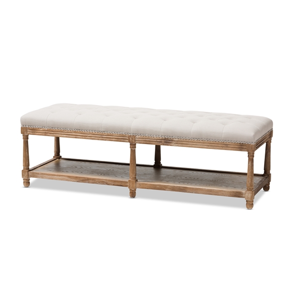 baxton studio Baxton Studio Celeste French Country Weathered Oak Beige Linen Upholstered Ottoman Bench