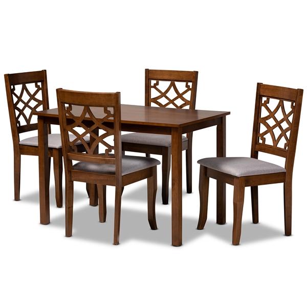 baxton studio Baxton Studio Celina Modern and Contemporary Grey Fabric Upholstered and Walnut Brown Finished Wood 5-Piece Dining Set