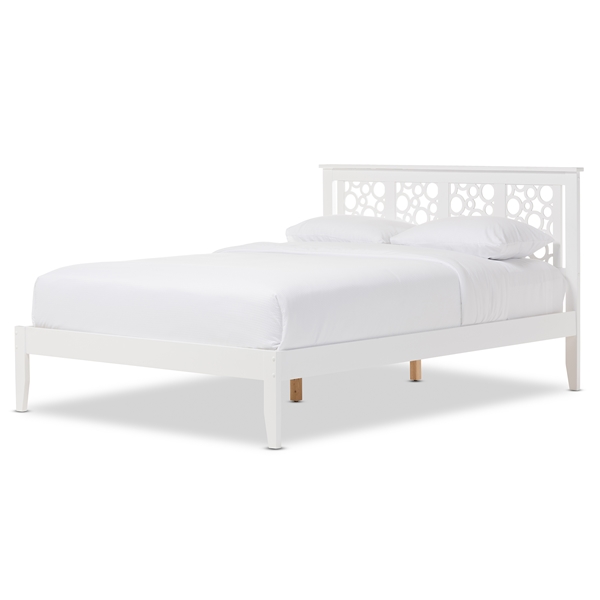 baxton studio Baxton Studio Celine Modern and Contemporary Geometric Pattern White Solid Wood Queen Size Platform Bed