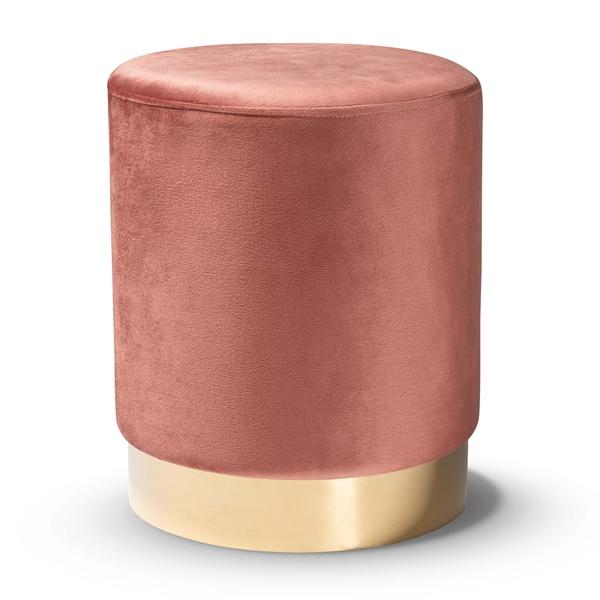 baxton studio Baxton Studio Chaela Contemporary Glam and Luxe Blush Pink Velvet Fabric Upholstered and Gold Finished Metal Ottoman
