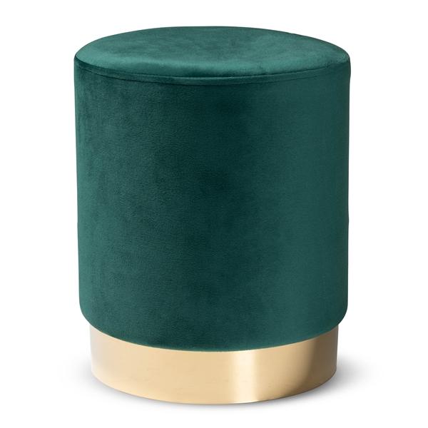 baxton studio Baxton Studio Chaela Contemporary Glam and Luxe Green Velvet Fabric Upholstered and Gold Finished Metal Ottoman