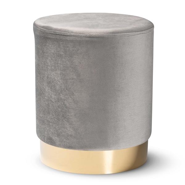 baxton studio Baxton Studio Chaela Contemporary Glam and Luxe Grey Velvet Fabric Upholstered and Gold Finished Metal Ottoman