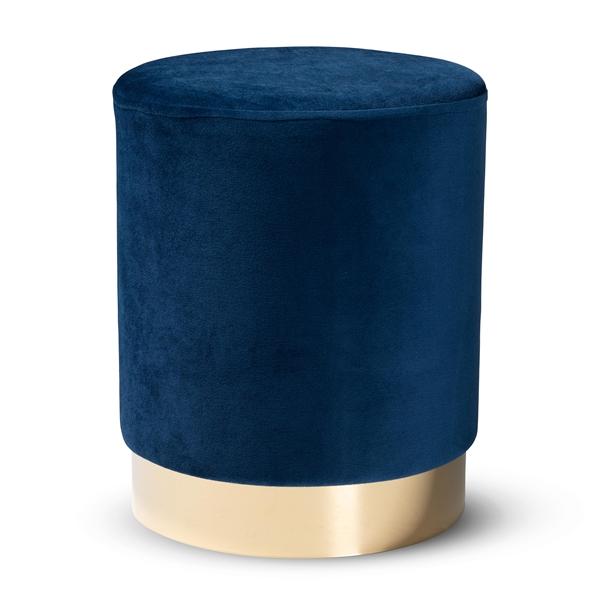 baxton studio Baxton Studio Chaela Contemporary Glam and Luxe Navy Blue Velvet Fabric Upholstered and Gold Finished Metal Ottoman