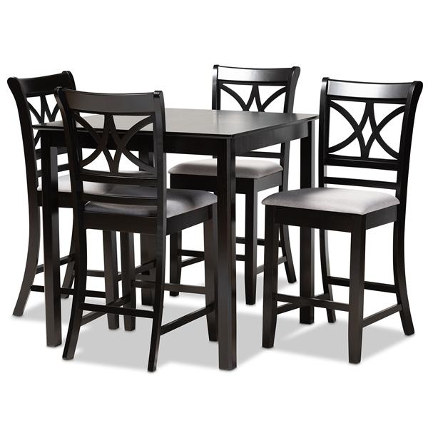 baxton studio Baxton Studio Chandler Modern and Contemporary Grey Fabric Upholstered and Espresso Brown Finished Wood 5-Piece Counter Height Pub Dining Set