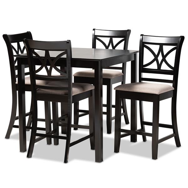 baxton studio Baxton Studio Chandler Modern and Contemporary Sand Fabric Upholstered and Espresso Brown Finished Wood 5-Piece Counter Height Pub Dining Set