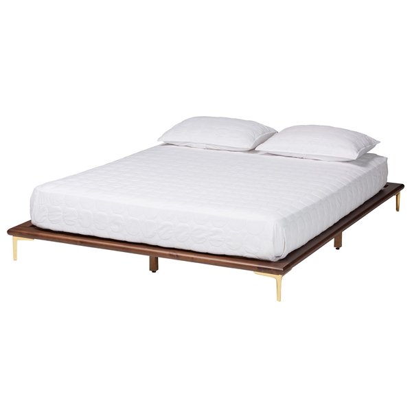 baxton studio Baxton Studio Channary Mid-Century Modern Transitional Walnut Brown Finished Wood and Gold Metal King Size Bed Frame