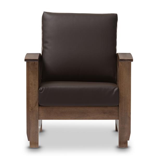 baxton studio Baxton Studio Charlotte Modern Classic Mission Style Walnut Brown Wood and Dark Brown Faux Leather 1-Seater Lounge Chair