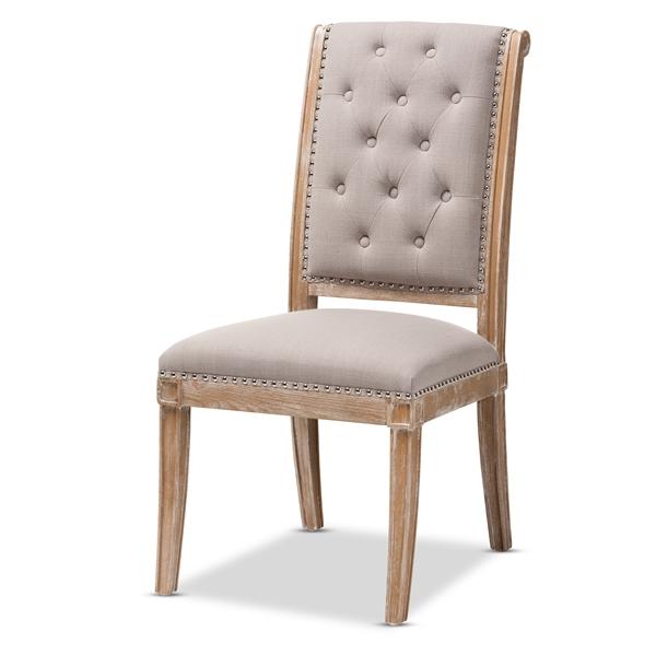 baxton studio Baxton Studio Charmant French Provincial Beige Fabric Upholstered Weathered Oak Finished Wood Dining Chair