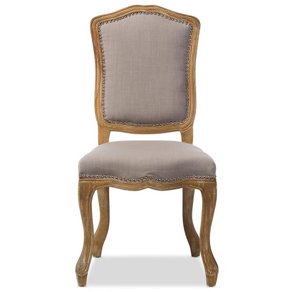 baxton studio Baxton Studio Chateauneuf French Vintage Cottage Weathered Oak Beige Fabric Upholstered Dining Side Chair