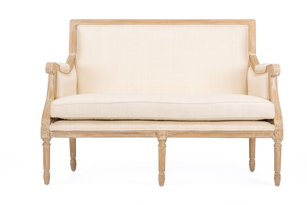 baxton studio Baxton Studio Chavanon Wood & Light Beige Linen Traditional French Loveseat