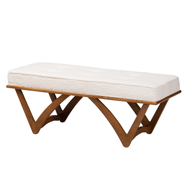 baxton studio Baxton Studio Chenoa Japandi Cream Boucle Fabric and Walnut Brown Finished Wood Bench