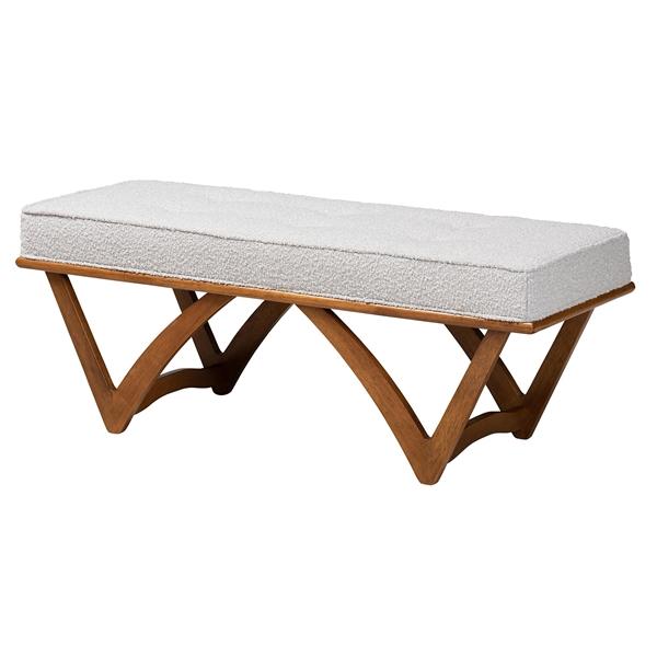 baxton studio Baxton Studio Chenoa Japandi Light Grey Boucle Fabric and Walnut Brown Finished Wood Bench