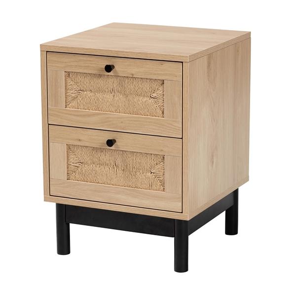 baxton studio Baxton Studio Cherelle Mid-Century Modern Light Brown and Black 2-Drawer End Table