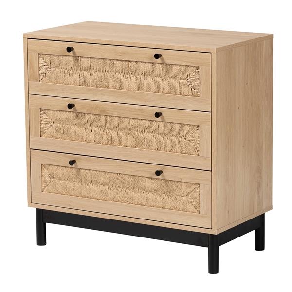 baxton studio Baxton Studio Cherelle Mid-Century Modern Light Brown and Black 3-Drawer Storage Cabinet