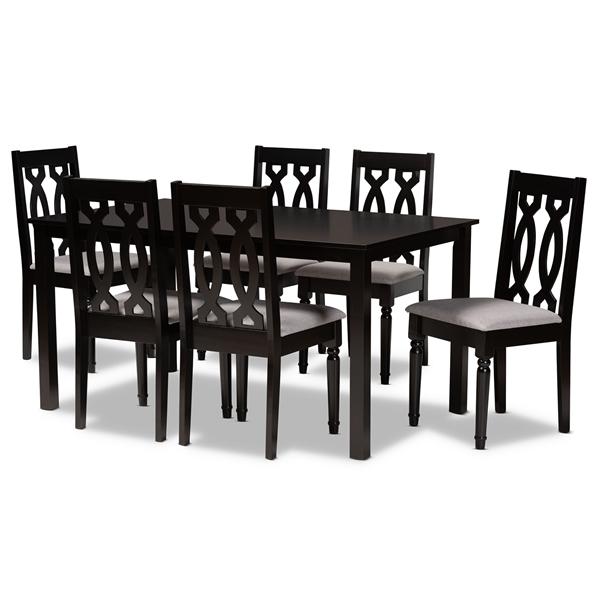 baxton studio Baxton Studio Cherese Modern and Contemporary Grey Fabric Upholstered and Dark Brown Finished Wood 7-Piece Dining Set
