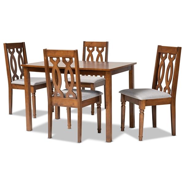 baxton studio Baxton Studio Cherese Modern and Contemporary Grey Fabric Upholstered and Walnut Brown Finished 5-Piece Wood Dining Set