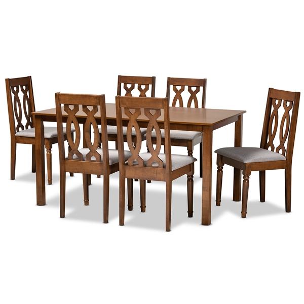 baxton studio Baxton Studio Cherese Modern and Contemporary Grey Fabric Upholstered and Walnut Brown Finished Wood 7-Piece Dining Set
