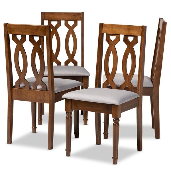 baxton studio Baxton Studio Cherese Modern and Contemporary Grey Fabric Upholstered Walnut Brown Finished 4-Piece Wood Dining Chair Set