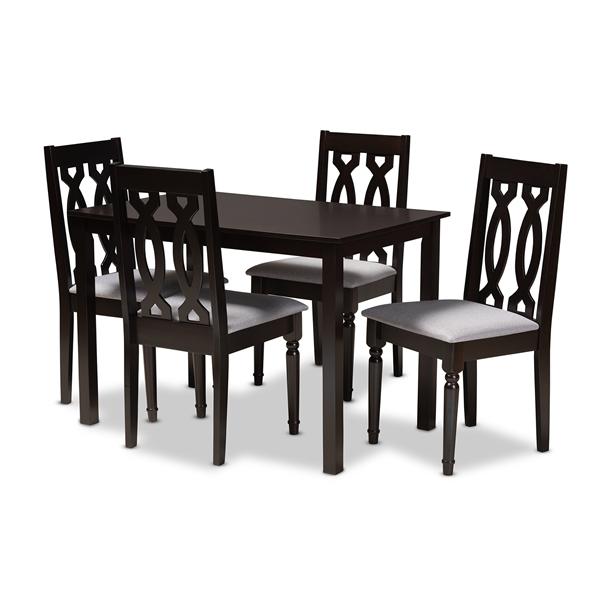 baxton studio Baxton Studio Cherese Modern and Contemporary Grey Fabric Upholstered Espresso Brown Finished 5-Piece Wood Dining Set