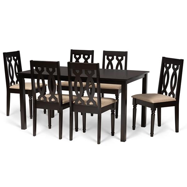 baxton studio Baxton Studio Cherese Modern and Contemporary Sand Fabric Upholstered and Dark Brown Finished Wood 7-Piece Dining Set