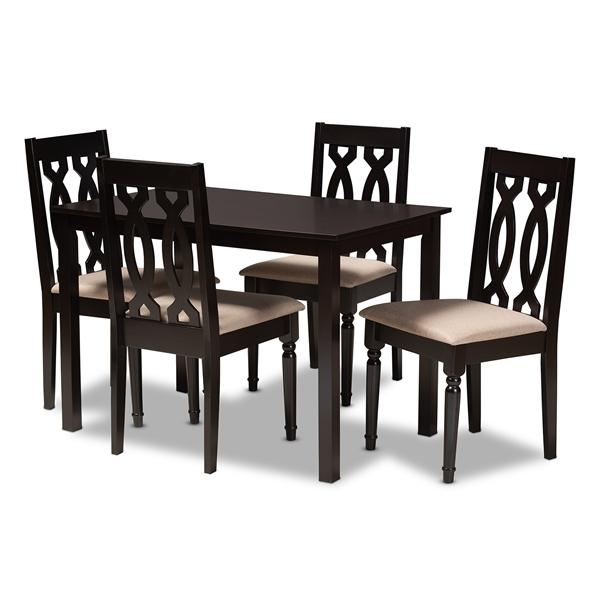 baxton studio Baxton Studio Cherese Modern and Contemporary Sand Fabric Upholstered Espresso Brown Finished 5-Piece Wood Dining Set