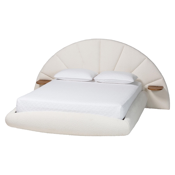 baxton studio Baxton Studio Cherise Modern Cream Boucle Fabric King Floating Bed with Built-In Shelves