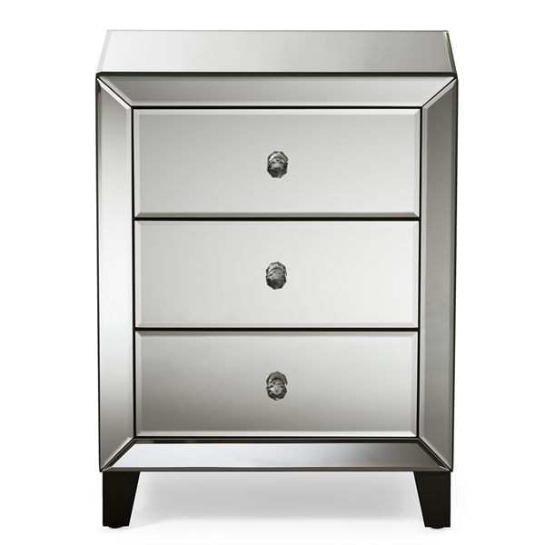 baxton studio Baxton Studio Chevron Modern and Contemporary Hollywood Regency Glamour Style Mirrored 3-Drawers End Table End Table