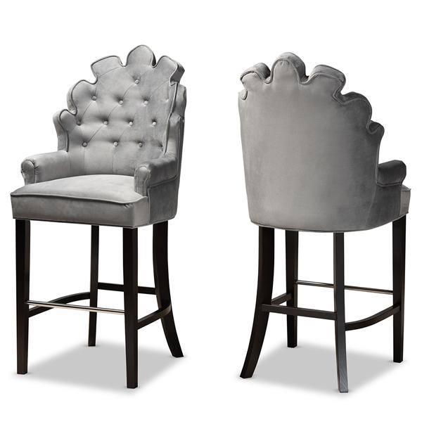 baxton studio Baxton Studio Chloe Modern and Contemporary Dark Grey Velvet Upholstered and Dark Brown Finished Wood 2-Piece Bar Stool Set
