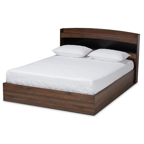 baxton studio Baxton Studio Christopher Modern and Contemporary Rustic Walnut Brown Finished Wood Queen Size Platform Bed with Shelves