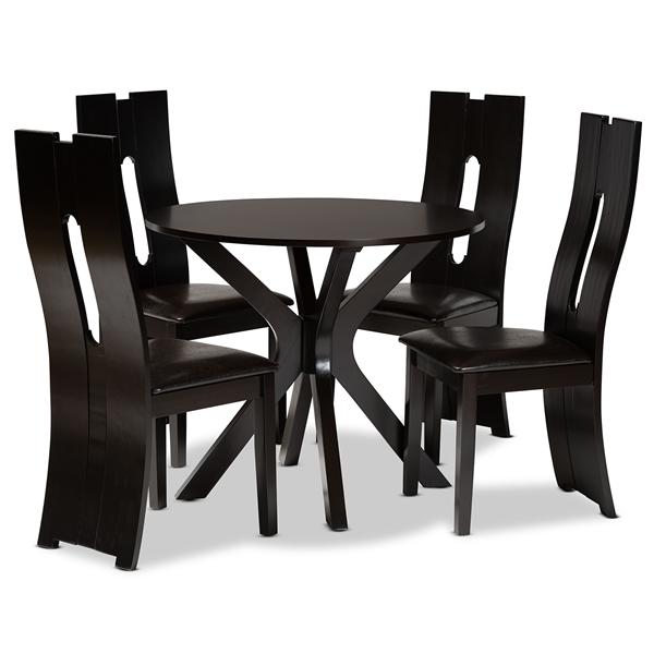 baxton studio Baxton Studio Cian Modern and Contemporary Dark Brown Faux Leather Upholstered and Dark Brown Finished Wood 5-Piece Dining Set