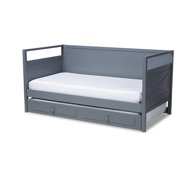 baxton studio Baxton Studio Cintia Cottage Farmhouse Grey Finished Wood Twin Size Daybed with Trundle