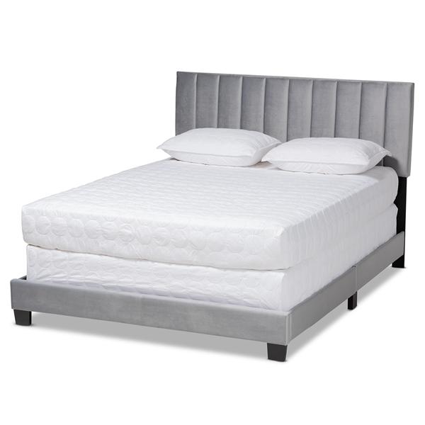 baxton studio Baxton Studio Clare Glam and Luxe Grey Velvet Fabric Upholstered Queen Size Panel Bed with Channel Tufted Headboard