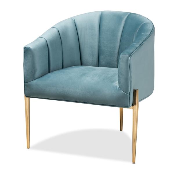 baxton studio Baxton Studio Clarisse Glam and Luxe Light Blue Velvet Fabric Upholstered Gold Finished Accent Chair