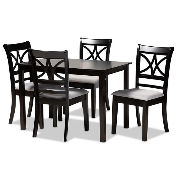 baxton studio Baxton Studio Clarke Modern and Contemporary Grey Fabric Upholstered and Espresso Brown Finished Wood 5-Piece Dining Set