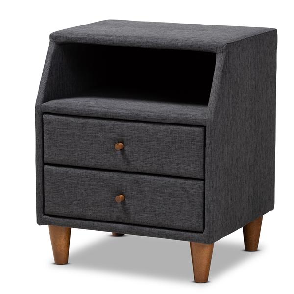 baxton studio Baxton Studio Claverie Mid-Century Modern Charcoal Fabric Upholstered 2-Drawer Wood Nightstand