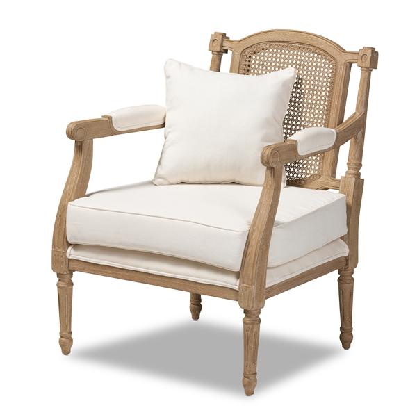 baxton studio Baxton Studio Clemence French Provincial Ivory Fabric Upholstered Whitewashed Wood Armchair