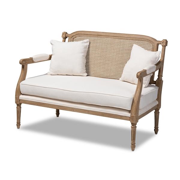 baxton studio Baxton Studio Clemence French Provincial Ivory Fabric Upholstered Whitewashed Wood Loveseat