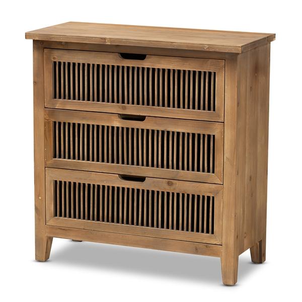 baxton studio Baxton Studio Clement Rustic Transitional Medium Oak Finished 3-Drawer Wood Spindle Storage Cabinet